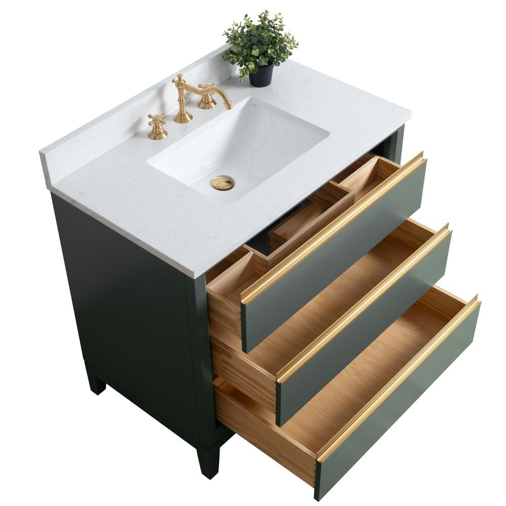 Vanity Art 36 in. W x 22 in. D x 34 in. H Single Sink Bathroom Vanity in Vintage Green with Engineered Marble Top