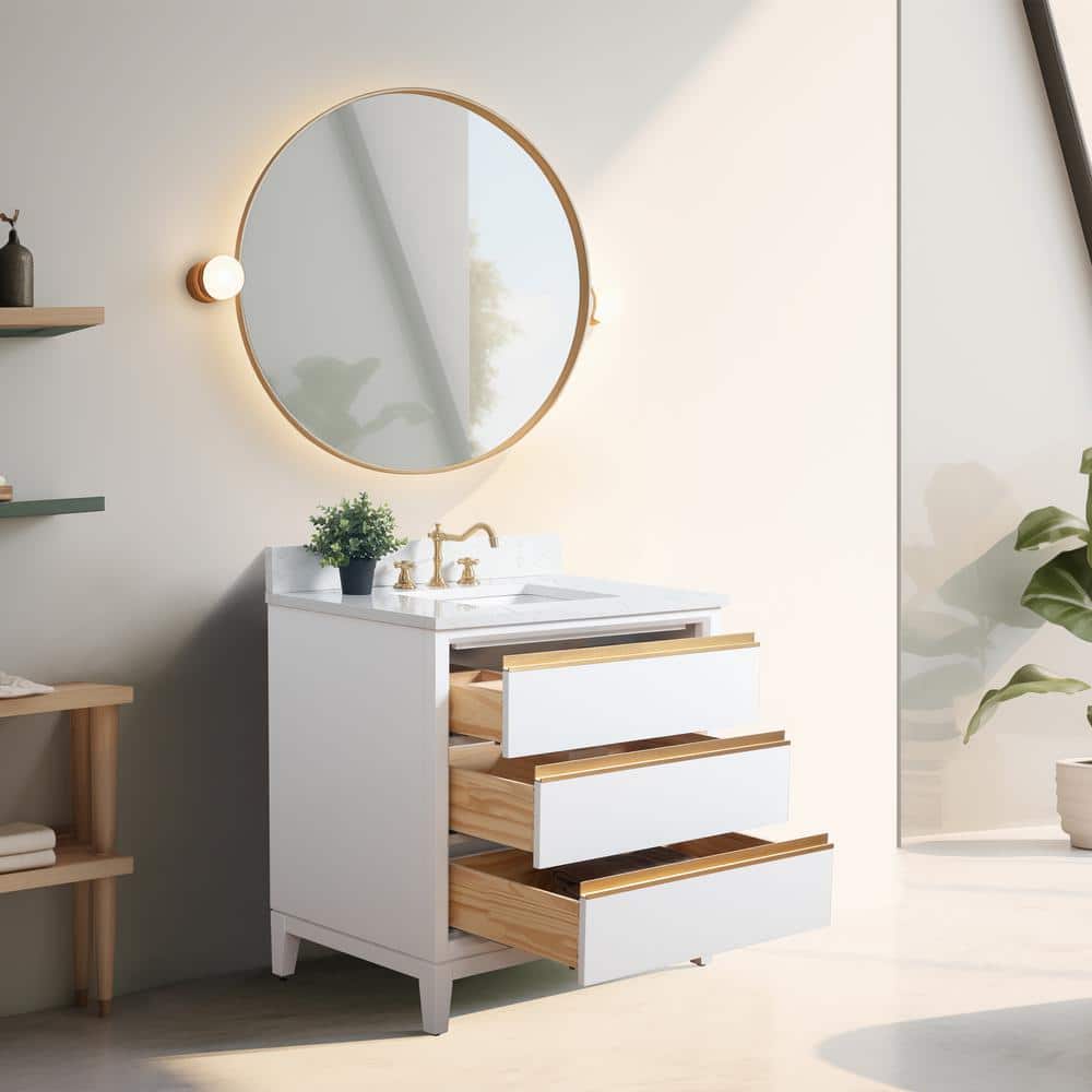 Vanity Art 36 in. W x 22 in. D x 34 in. H Single Sink Bathroom Vanity in White with Engineered Marble Top