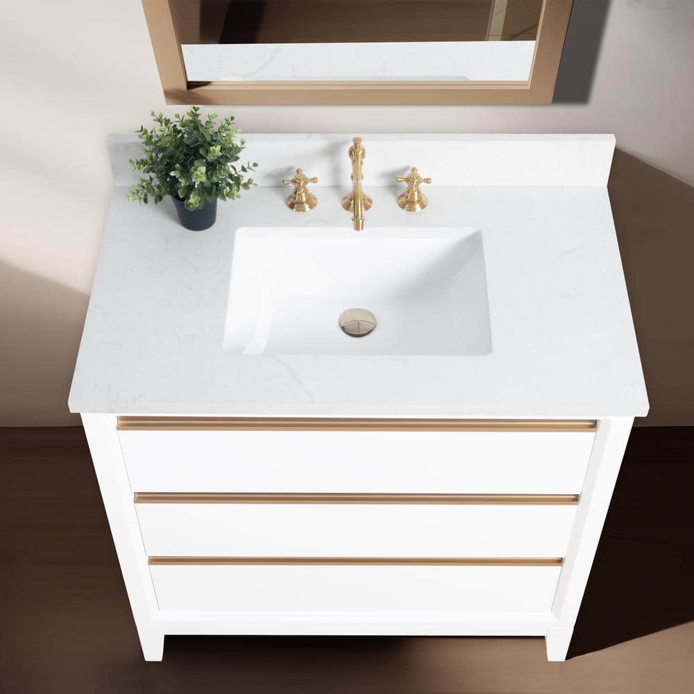 Vanity Art 36 in. W x 22 in. D x 34 in. H Single Sink Bathroom Vanity in White with Engineered Marble Top