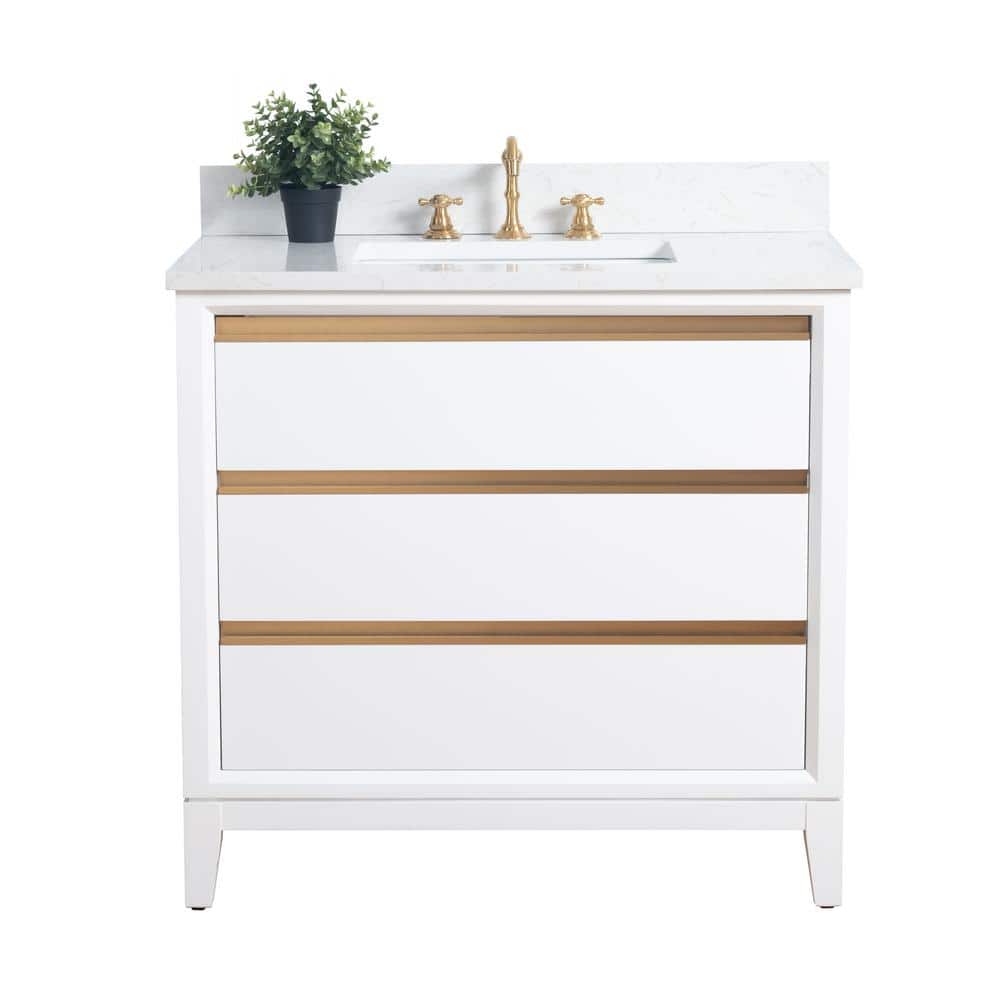 Vanity Art 36 in. W x 22 in. D x 34 in. H Single Sink Bathroom Vanity in White with Engineered Marble Top