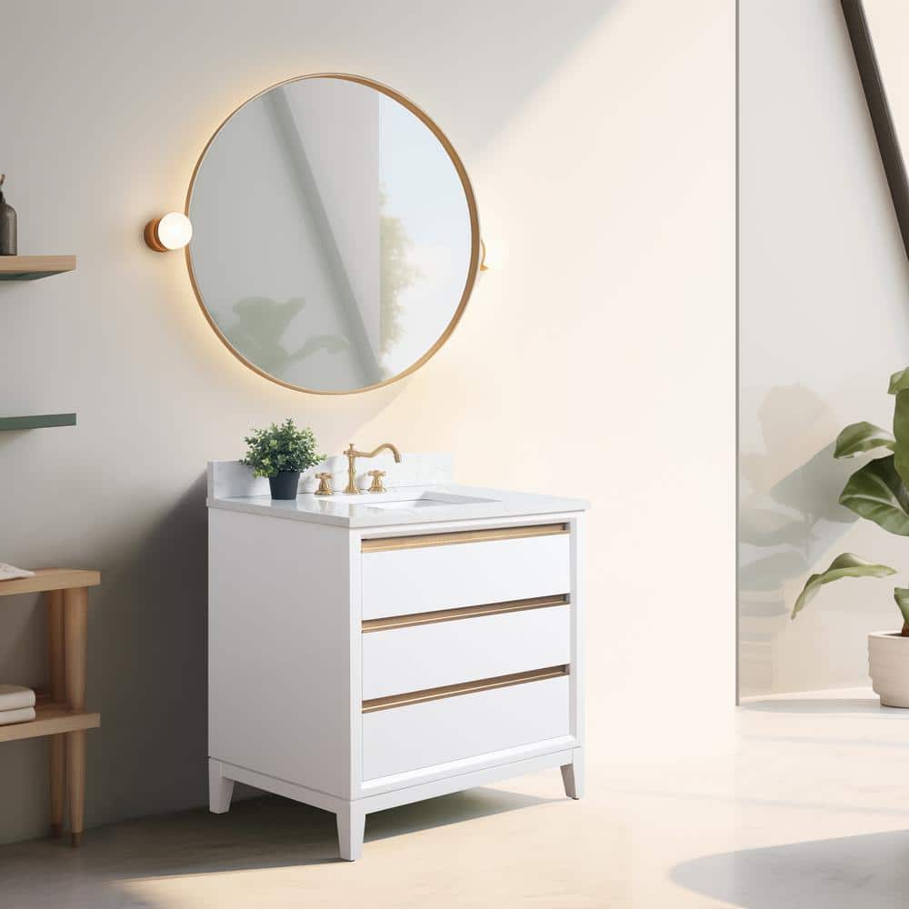 Vanity Art 36 in. W x 22 in. D x 34 in. H Single Sink Bathroom Vanity in White with Engineered Marble Top