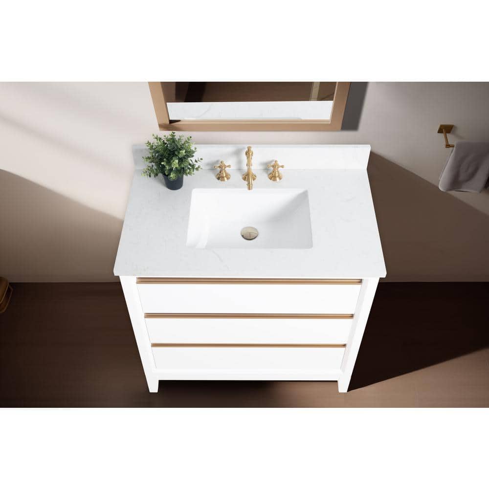 Vanity Art 36 in. W x 22 in. D x 34 in. H Single Sink Bathroom Vanity in White with Engineered Marble Top