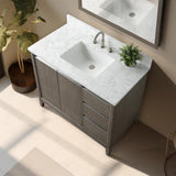 Vanity Art 42 in. W x 22 in. D x 34 in. H Single Sink Bathroom Vanity in Driftwood Gray with Engineered Marble Top