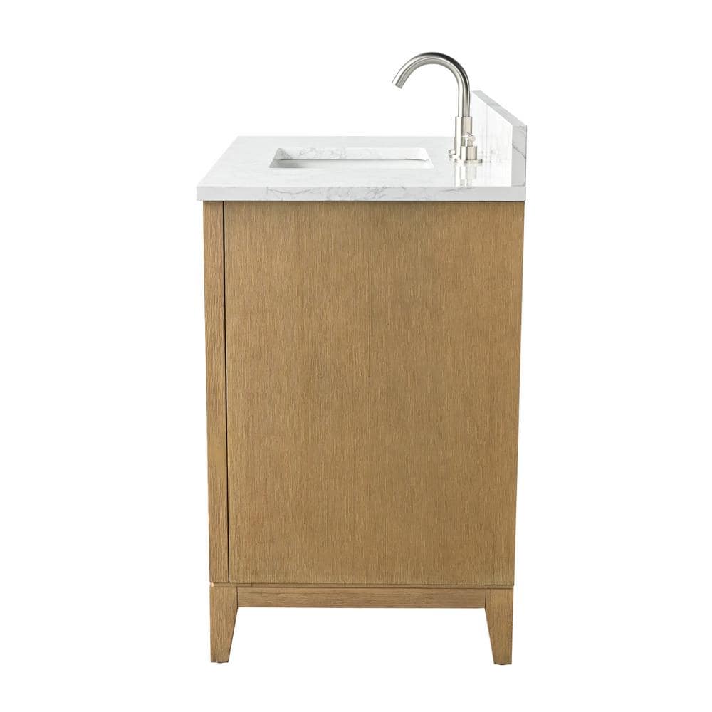Vanity Art 42 in. W x 22 in. D x 34 in. H Single Sink Bathroom Vanity in Natural Oak with Engineered Marble Top