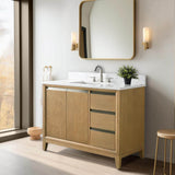 Vanity Art 42 in. W x 22 in. D x 34 in. H Single Sink Bathroom Vanity in Natural Oak with Engineered Marble Top
