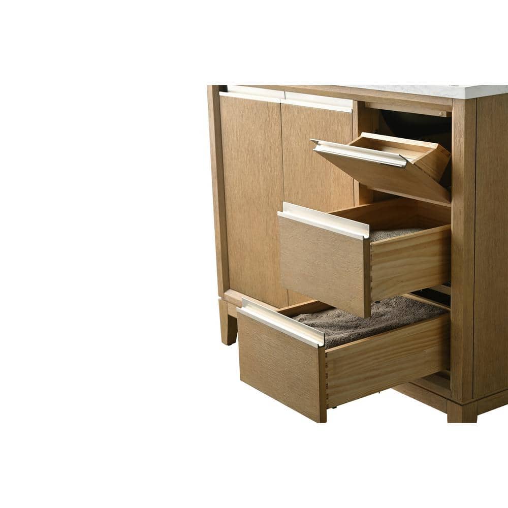 Vanity Art 42 in. W x 22 in. D x 34 in. H Single Sink Bathroom Vanity in Natural Oak with Engineered Marble Top