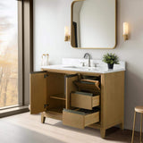 Vanity Art 42 in. W x 22 in. D x 34 in. H Single Sink Bathroom Vanity in Natural Oak with Engineered Marble Top