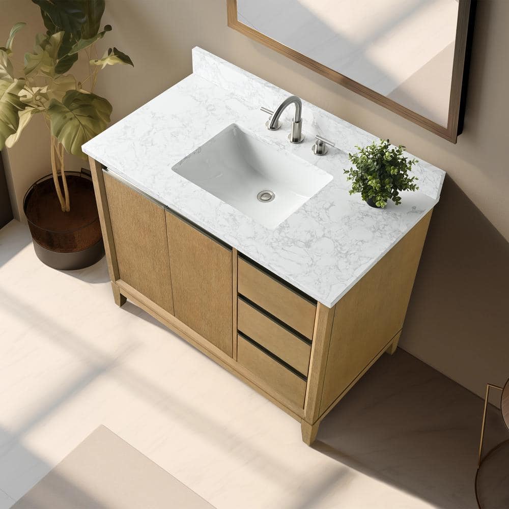 Vanity Art 42 in. W x 22 in. D x 34 in. H Single Sink Bathroom Vanity in Natural Oak with Engineered Marble Top