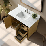 Vanity Art 42 in. W x 22 in. D x 34 in. H Single Sink Bathroom Vanity in Natural Oak with Engineered Marble Top