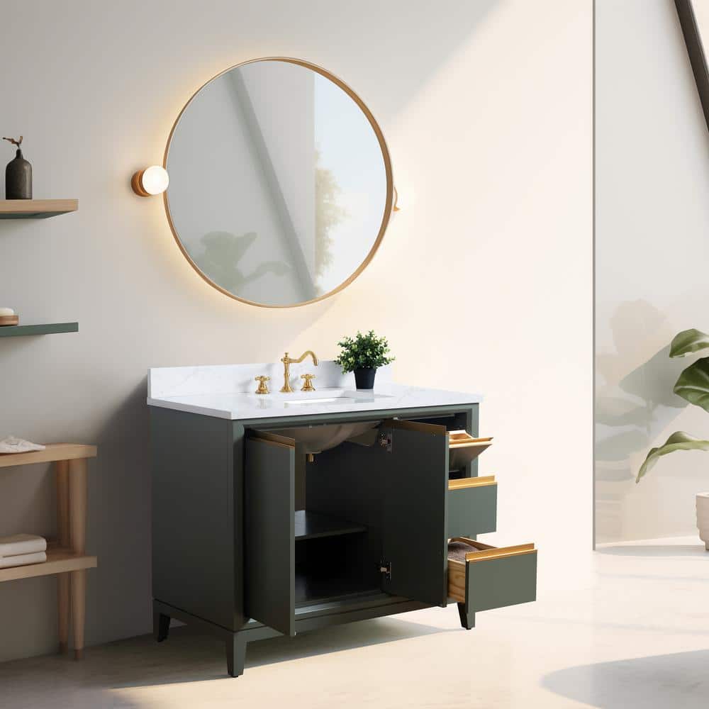 Vanity Art 42 in. W x 22 in. D x 34 in. H Single Sink Bathroom Vanity in Vintage Green with Engineered Marble Top
