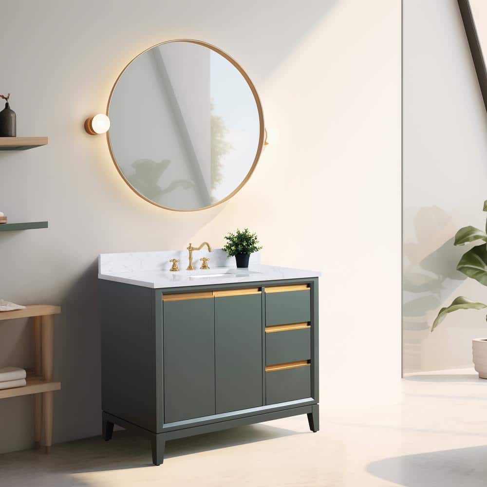Vanity Art 42 in. W x 22 in. D x 34 in. H Single Sink Bathroom Vanity in Vintage Green with Engineered Marble Top