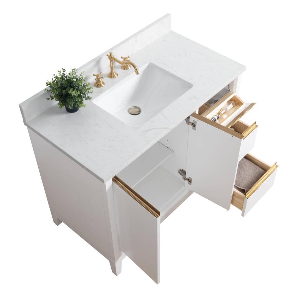 Vanity Art 42 in. W x 22 in. D x 34 in. H Single Sink Bathroom Vanity in White with Engineered Marble Top