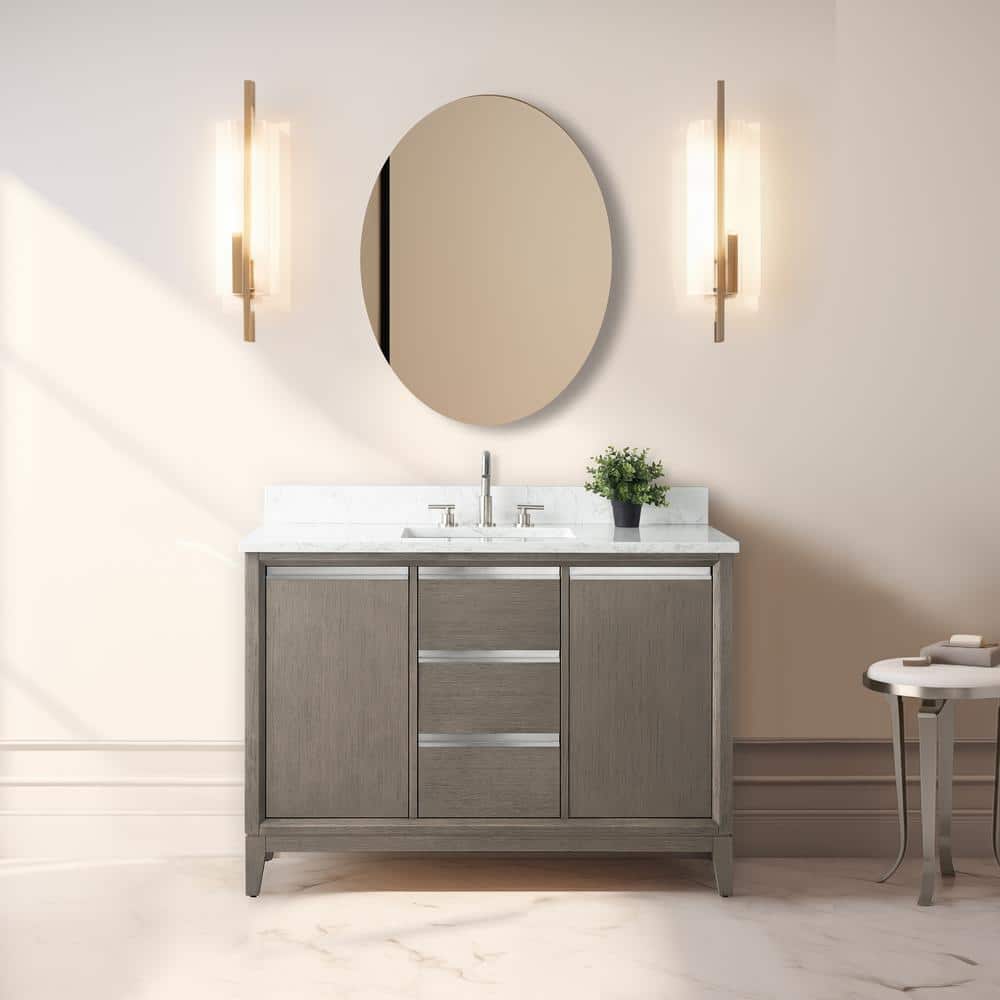 Vanity Art 48 in. W x 22 in. D x 34 in. H Single Sink Bathroom Vanity in Driftwood Gray with Engineered Marble Top