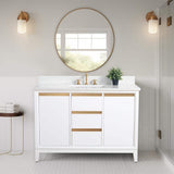 Vanity Art 48 in. W x 22 in. D x 34 in. H Single Sink Bathroom Vanity in White Engineered Marble Top