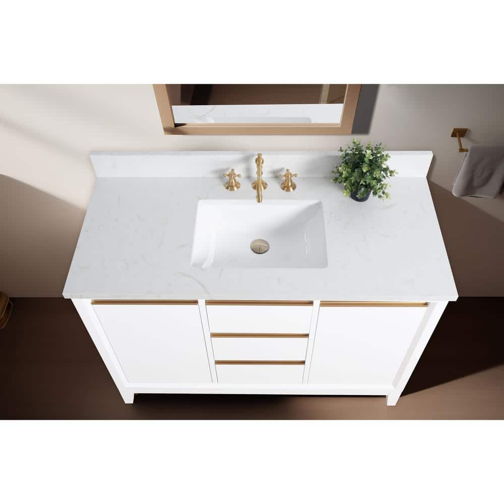 Vanity Art 48 in. W x 22 in. D x 34 in. H Single Sink Bathroom Vanity in White Engineered Marble Top
