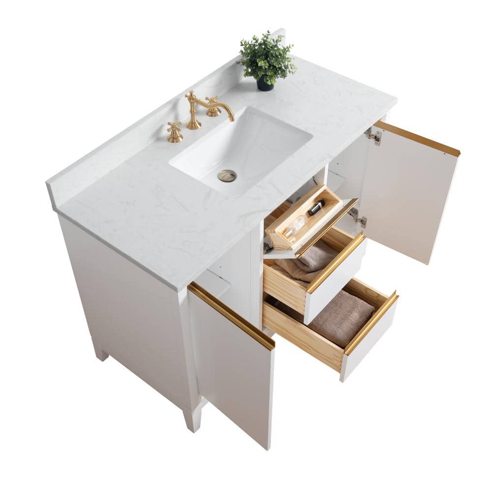 Vanity Art 48 in. W x 22 in. D x 34 in. H Single Sink Bathroom Vanity in White Engineered Marble Top