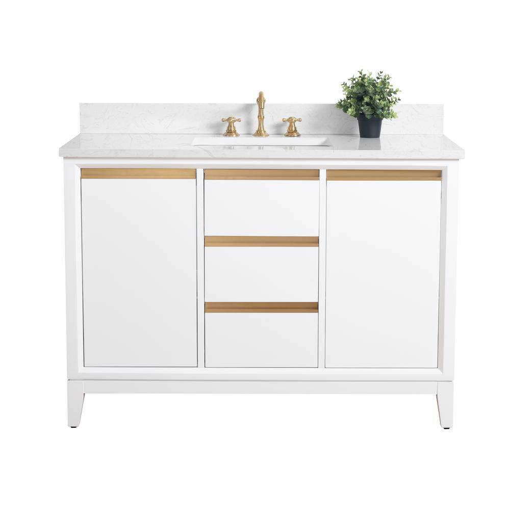 Vanity Art 48 in. W x 22 in. D x 34 in. H Single Sink Bathroom Vanity in White Engineered Marble Top