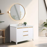 Vanity Art 48 in. W x 22 in. D x 34 in. H Single Sink Bathroom Vanity in White Engineered Marble Top