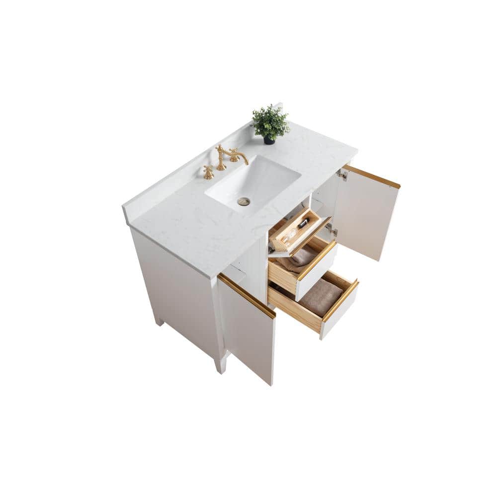 Vanity Art 48 in. W x 22 in. D x 34 in. H Single Sink Bathroom Vanity in White Engineered Marble Top