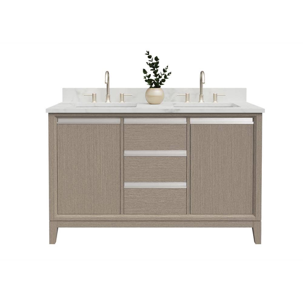 Vanity Art 54 in. W x 22 in. D x 34 in. H Double Sink Bathroom Vanity in Driftwood Gray with Engineered Marble Top