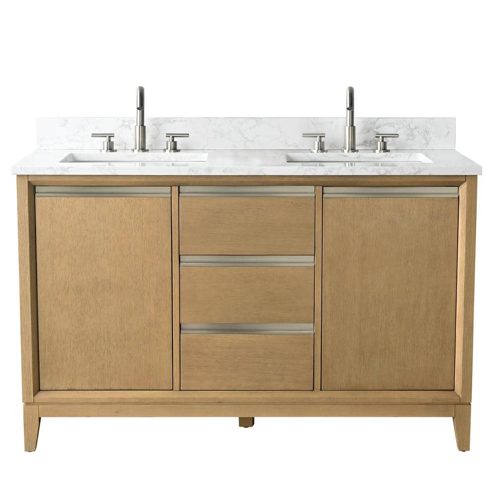 Vanity Art 54 in. W x 22 in. D x 34 in. H Double Sink Bathroom Vanity in Natural Oak with Engineered Marble Top