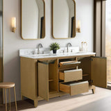 Vanity Art 54 in. W x 22 in. D x 34 in. H Double Sink Bathroom Vanity in Natural Oak with Engineered Marble Top
