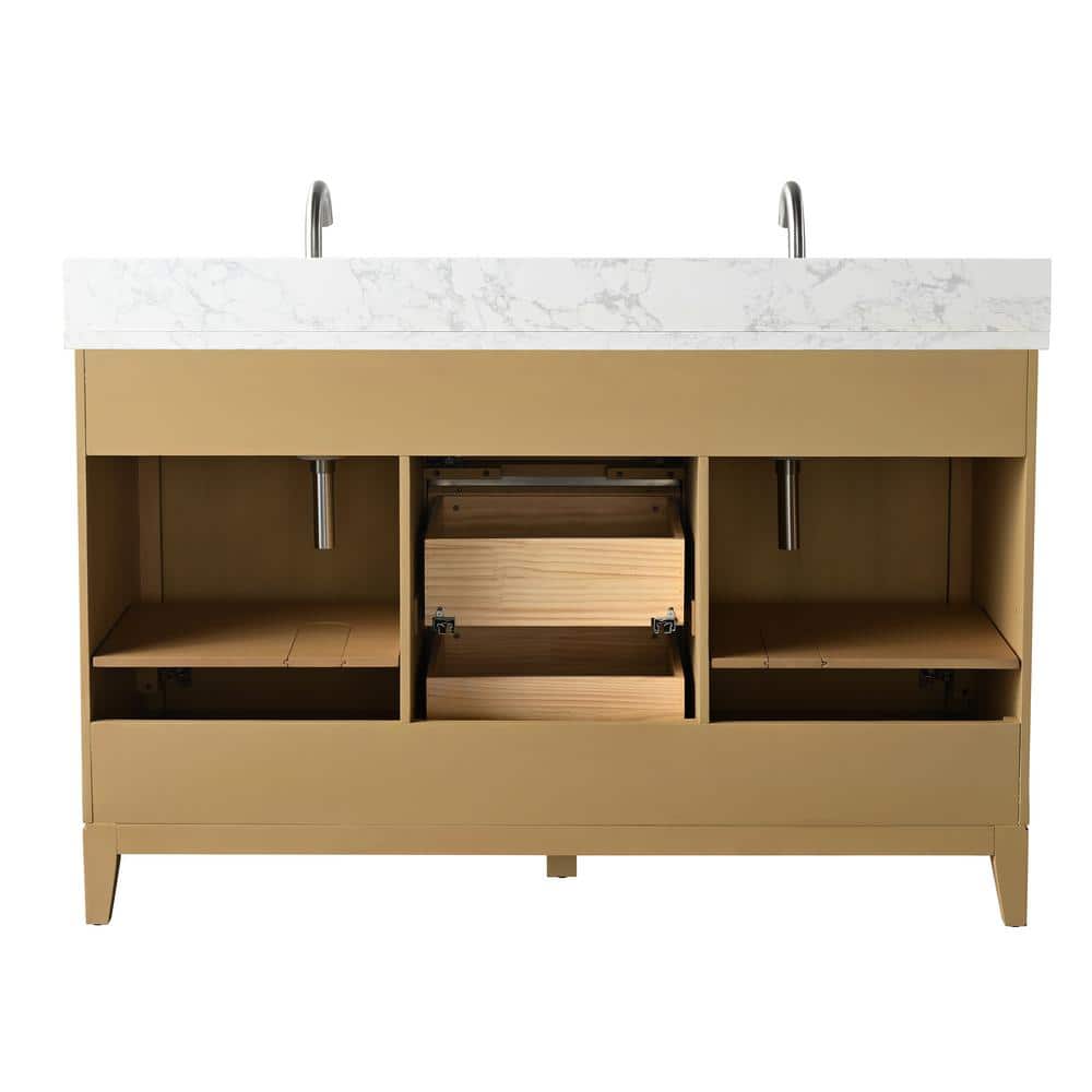 Vanity Art 54 in. W x 22 in. D x 34 in. H Double Sink Bathroom Vanity in Natural Oak with Engineered Marble Top