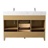 Vanity Art 54 in. W x 22 in. D x 34 in. H Double Sink Bathroom Vanity in Natural Oak with Engineered Marble Top