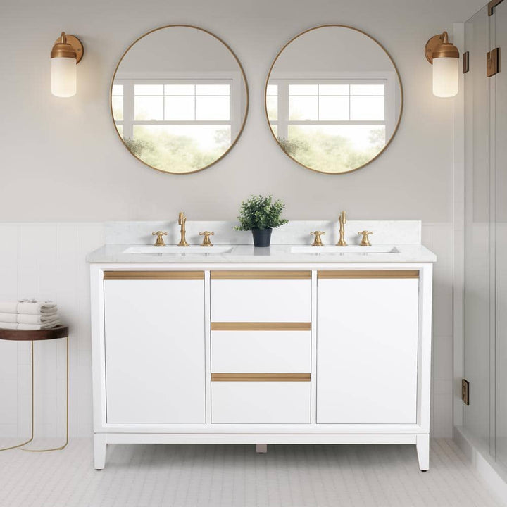 Vanity Art 54 in. W x 22 in. D x 34 in. H Double Sink Bathroom Vanity in White with Engineered Marble Top