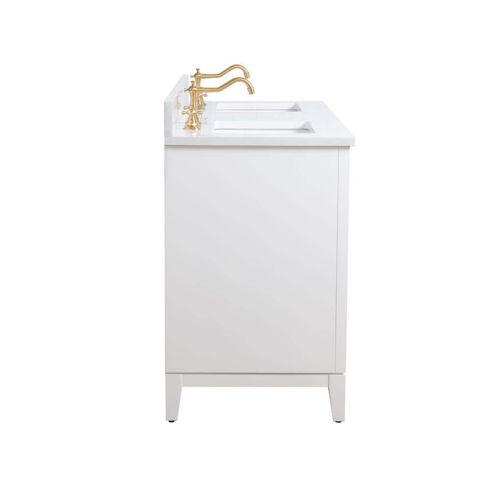Vanity Art 60 in. W x 22 in. D x 34 in. H Double Sink Bathroom Vanity in White with Engineered Marble Top