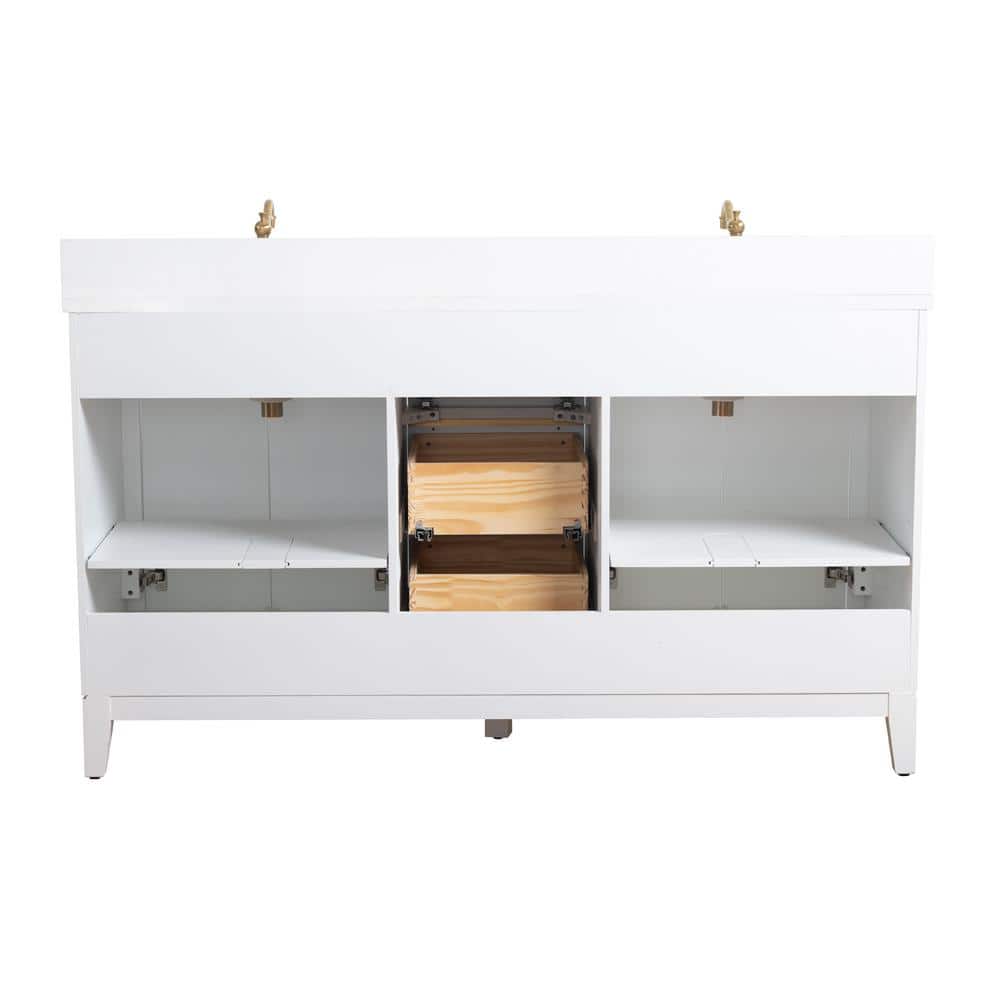 Vanity Art 60 in. W x 22 in. D x 34 in. H Double Sink Bathroom Vanity in White with Engineered Marble Top