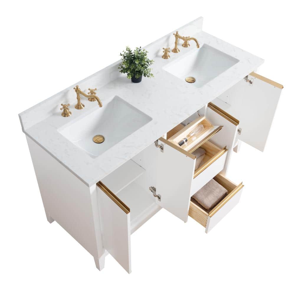 Vanity Art 60 in. W x 22 in. D x 34 in. H Double Sink Bathroom Vanity in White with Engineered Marble Top
