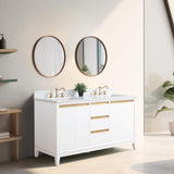 Vanity Art 60 in. W x 22 in. D x 34 in. H Double Sink Bathroom Vanity in White with Engineered Marble Top