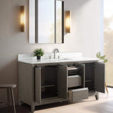 Vanity Art 60 in. W x 22 in. D x 34 in. H Single Sink Bathroom Vanity in Driftwood Gray with Engineered Marble Top