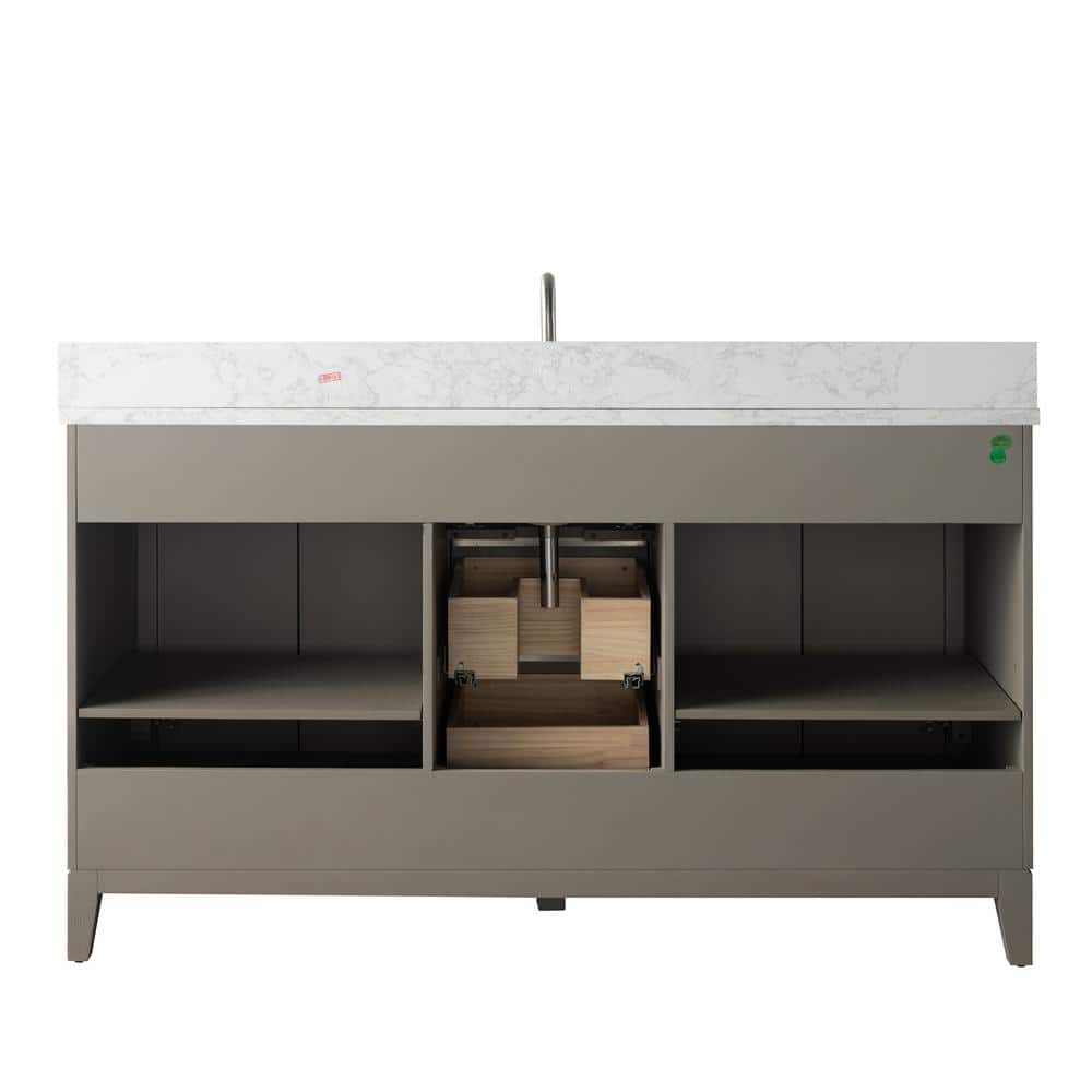 Vanity Art 60 in. W x 22 in. D x 34 in. H Single Sink Bathroom Vanity in Driftwood Gray with Engineered Marble Top