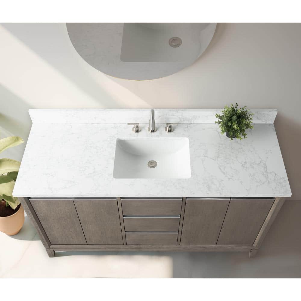 Vanity Art 60 in. W x 22 in. D x 34 in. H Single Sink Bathroom Vanity in Driftwood Gray with Engineered Marble Top