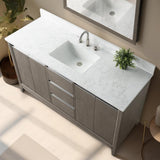 Vanity Art 60 in. W x 22 in. D x 34 in. H Single Sink Bathroom Vanity in Driftwood Gray with Engineered Marble Top