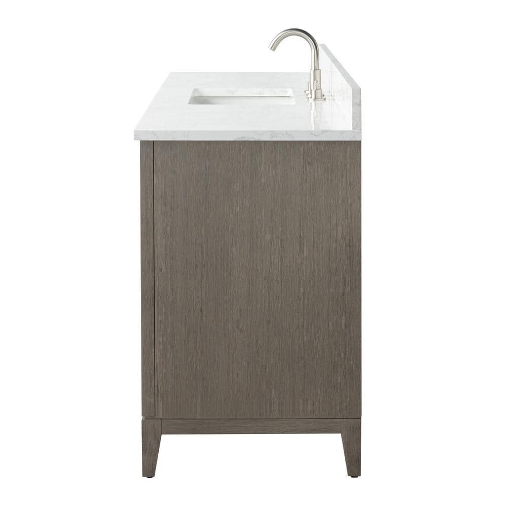 Vanity Art 60 in. W x 22 in. D x 34 in. H Single Sink Bathroom Vanity in Driftwood Gray with Engineered Marble Top