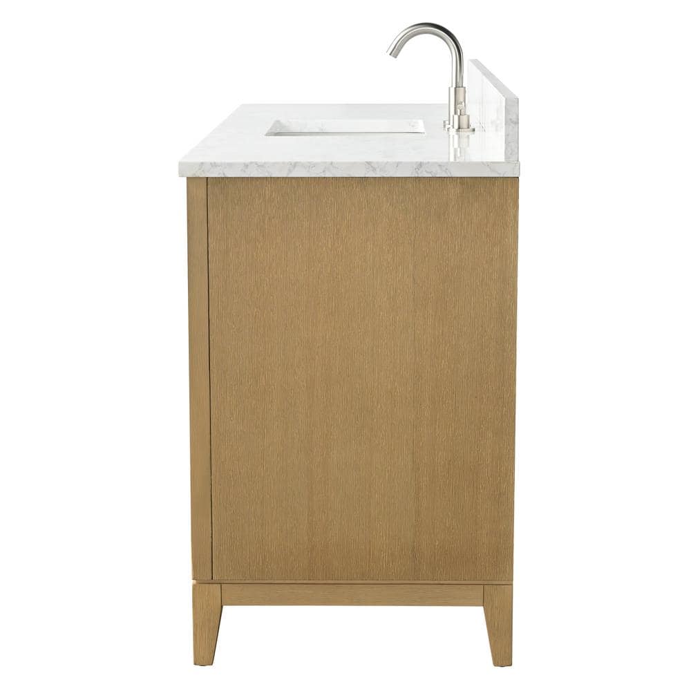 Vanity Art 60 in. W x 22 in. D x 34 in. H Single Sink Bathroom Vanity in Natural Oak with Engineered Marble Top