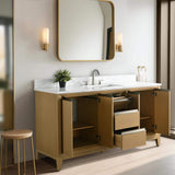 Vanity Art 60 in. W x 22 in. D x 34 in. H Single Sink Bathroom Vanity in Natural Oak with Engineered Marble Top