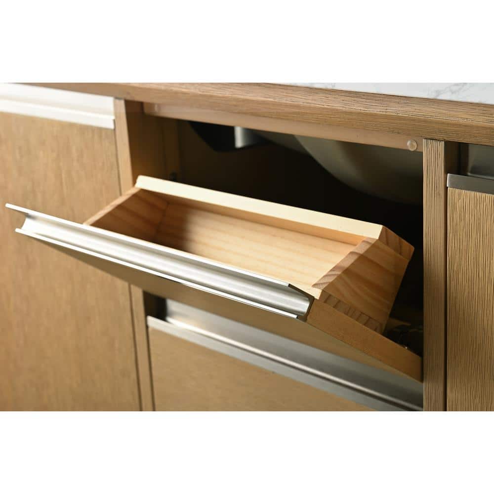 Vanity Art 60 in. W x 22 in. D x 34 in. H Single Sink Bathroom Vanity in Natural Oak with Engineered Marble Top