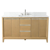 Vanity Art 60 in. W x 22 in. D x 34 in. H Single Sink Bathroom Vanity in Natural Oak with Engineered Marble Top