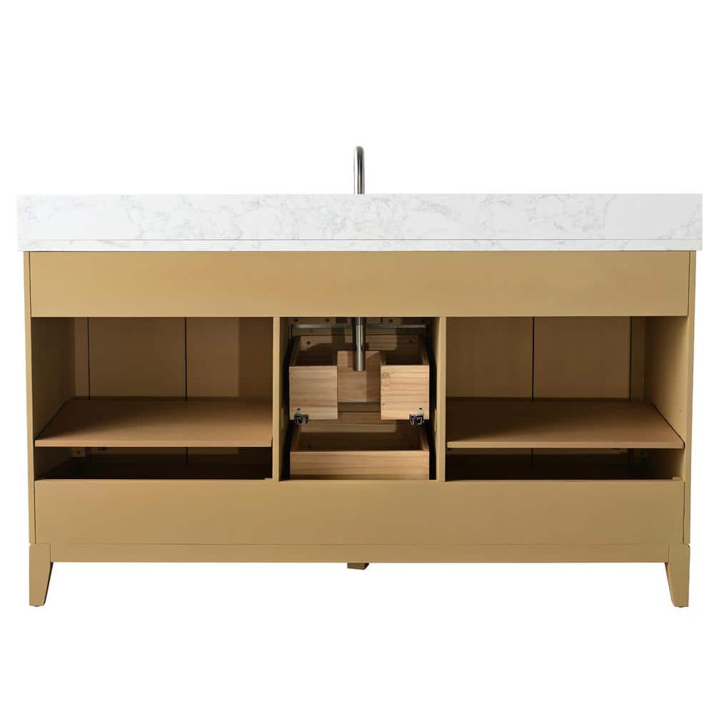 Vanity Art 60 in. W x 22 in. D x 34 in. H Single Sink Bathroom Vanity in Natural Oak with Engineered Marble Top