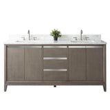 Vanity Art 72 in. W x 22 in. D x 34 in. H Double Sink Bathroom Vanity in Driftwood Gray with Engineered Marble Top