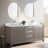 Vanity Art 72 in. W x 22 in. D x 34 in. H Double Sink Bathroom Vanity in Driftwood Gray with Engineered Marble Top