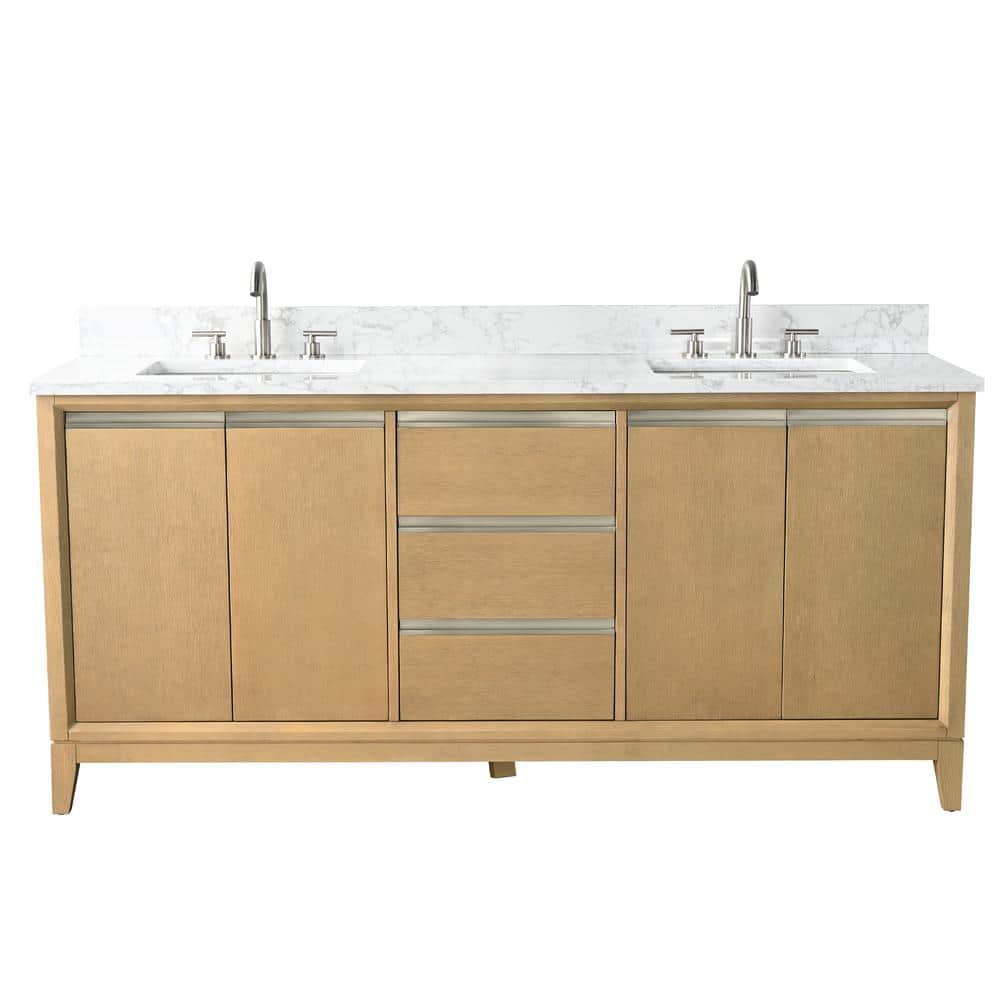 Vanity Art 72 in. W x 22 in. D x 34 in. H Double Sink Bathroom Vanity in Natural Oak with Engineered Marble Top