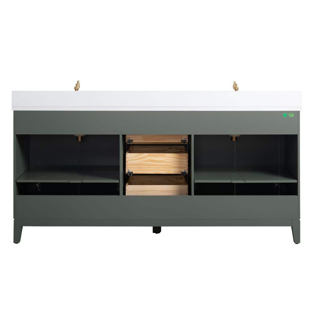 Vanity Art 72 in. W x 22 in. D x 34 in. H Double Sink Bathroom Vanity in Vintage Green with Engineered Marble Top
