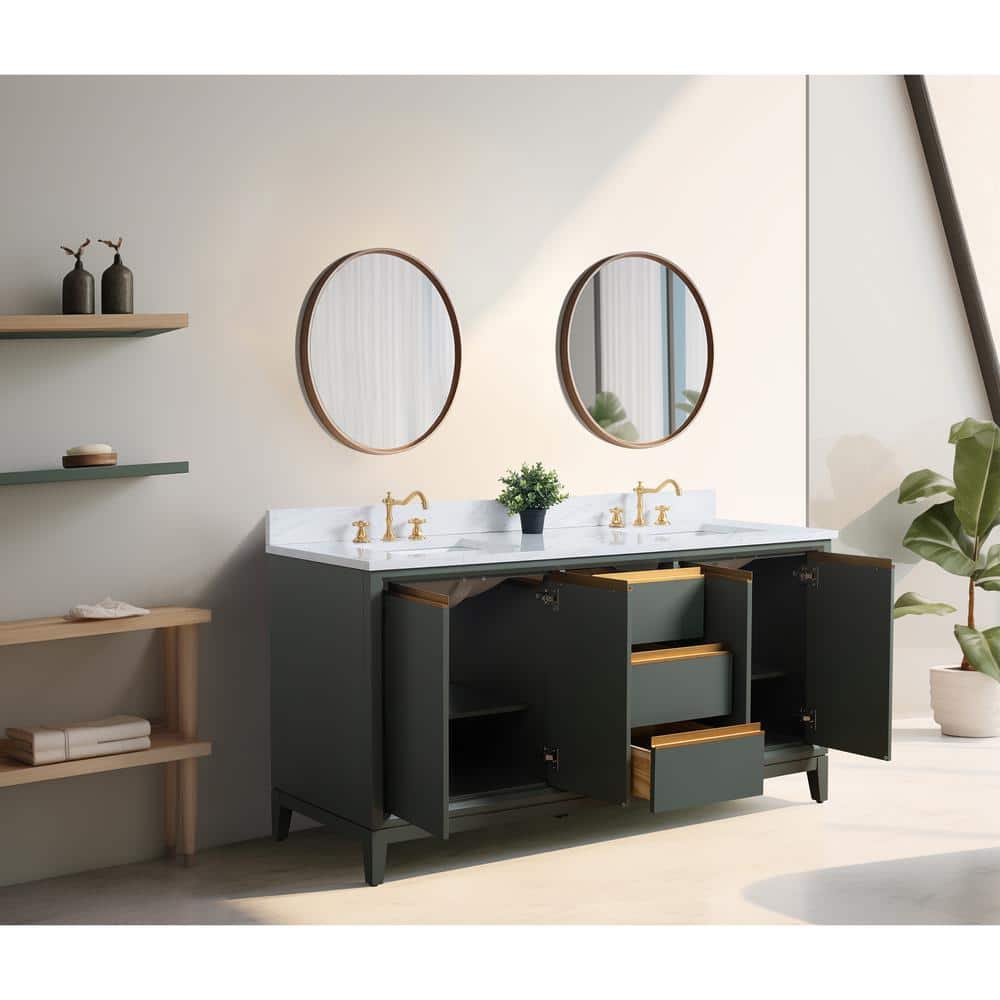 Vanity Art 72 in. W x 22 in. D x 34 in. H Double Sink Bathroom Vanity in Vintage Green with Engineered Marble Top