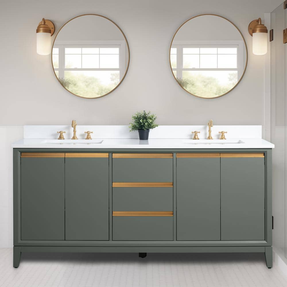 Vanity Art 72 in. W x 22 in. D x 34 in. H Double Sink Bathroom Vanity in Vintage Green with Engineered Marble Top