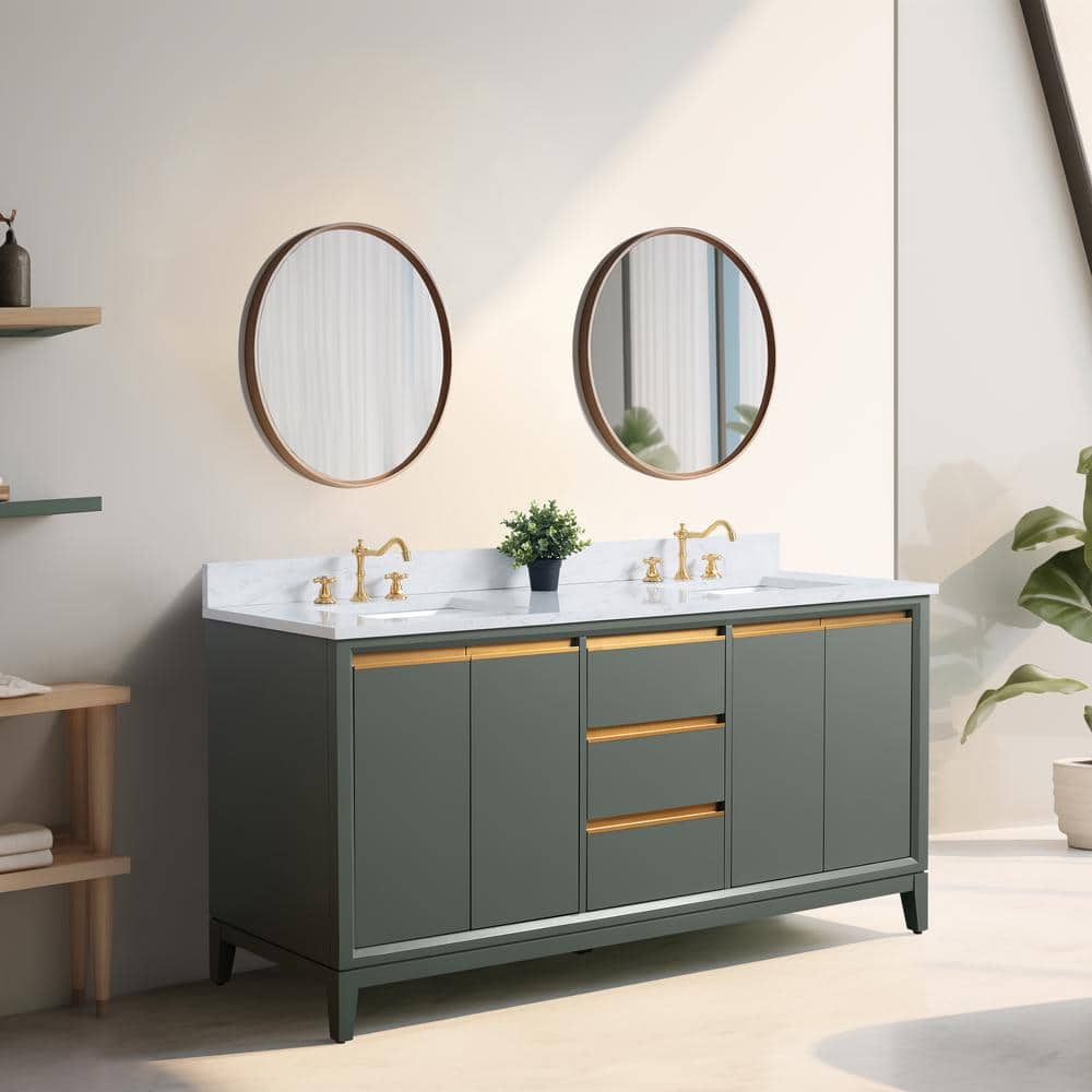 Vanity Art 72 in. W x 22 in. D x 34 in. H Double Sink Bathroom Vanity in Vintage Green with Engineered Marble Top